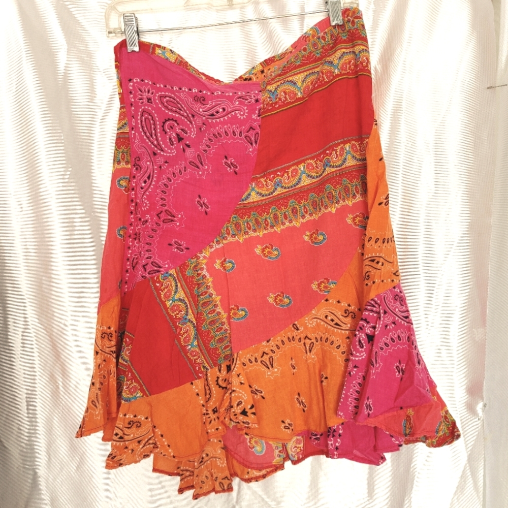 Andrea Sarando patchwork Paisley bandana handkerchief wraparound skirt S/M - Picture 6 of 6